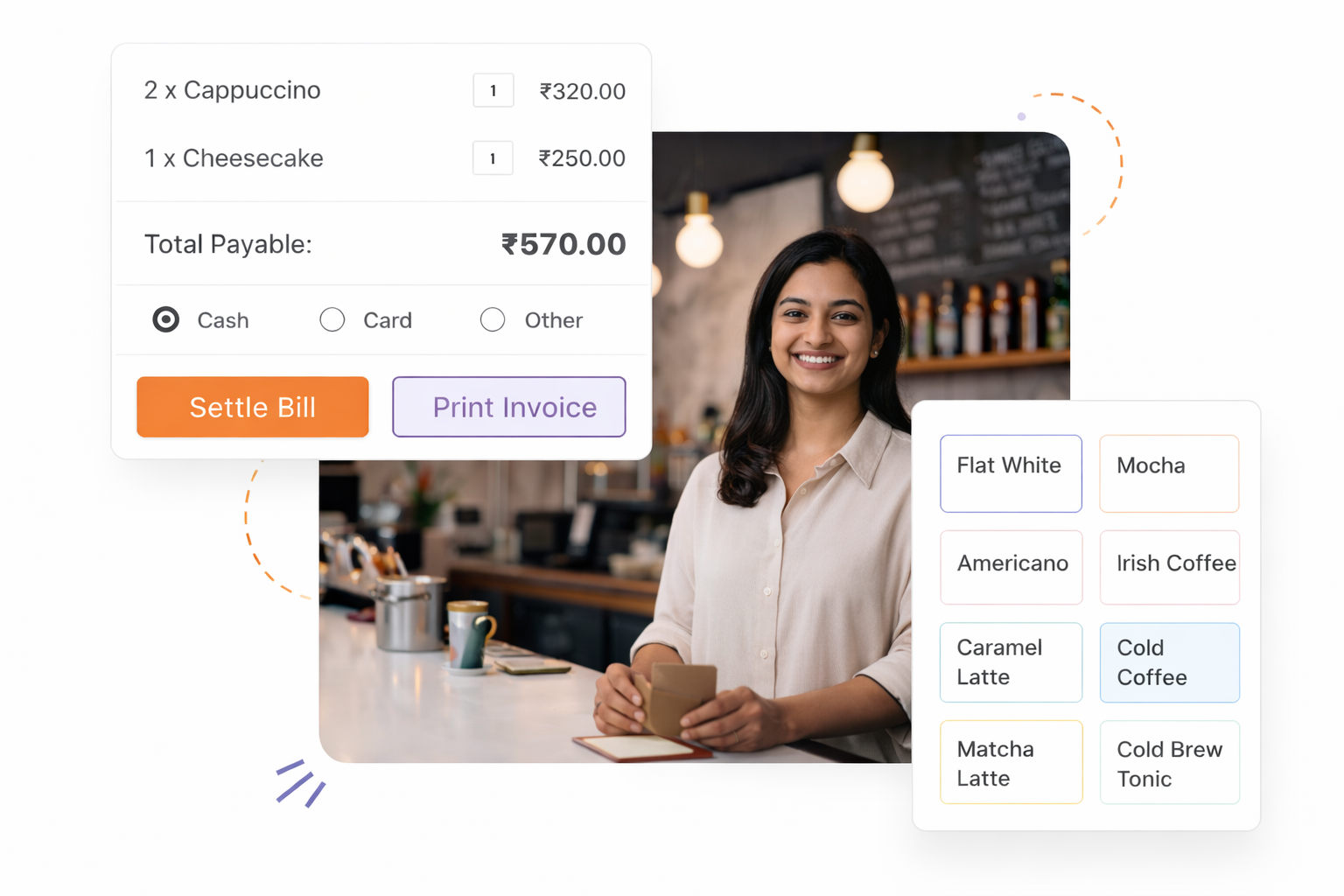 Cafe interior with counter service, coffee machines, and casual seating